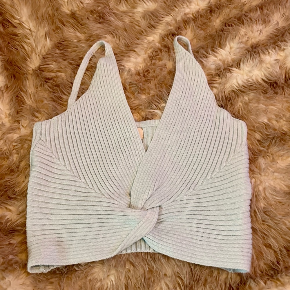 Listicle Light Blue Twist Crop Top